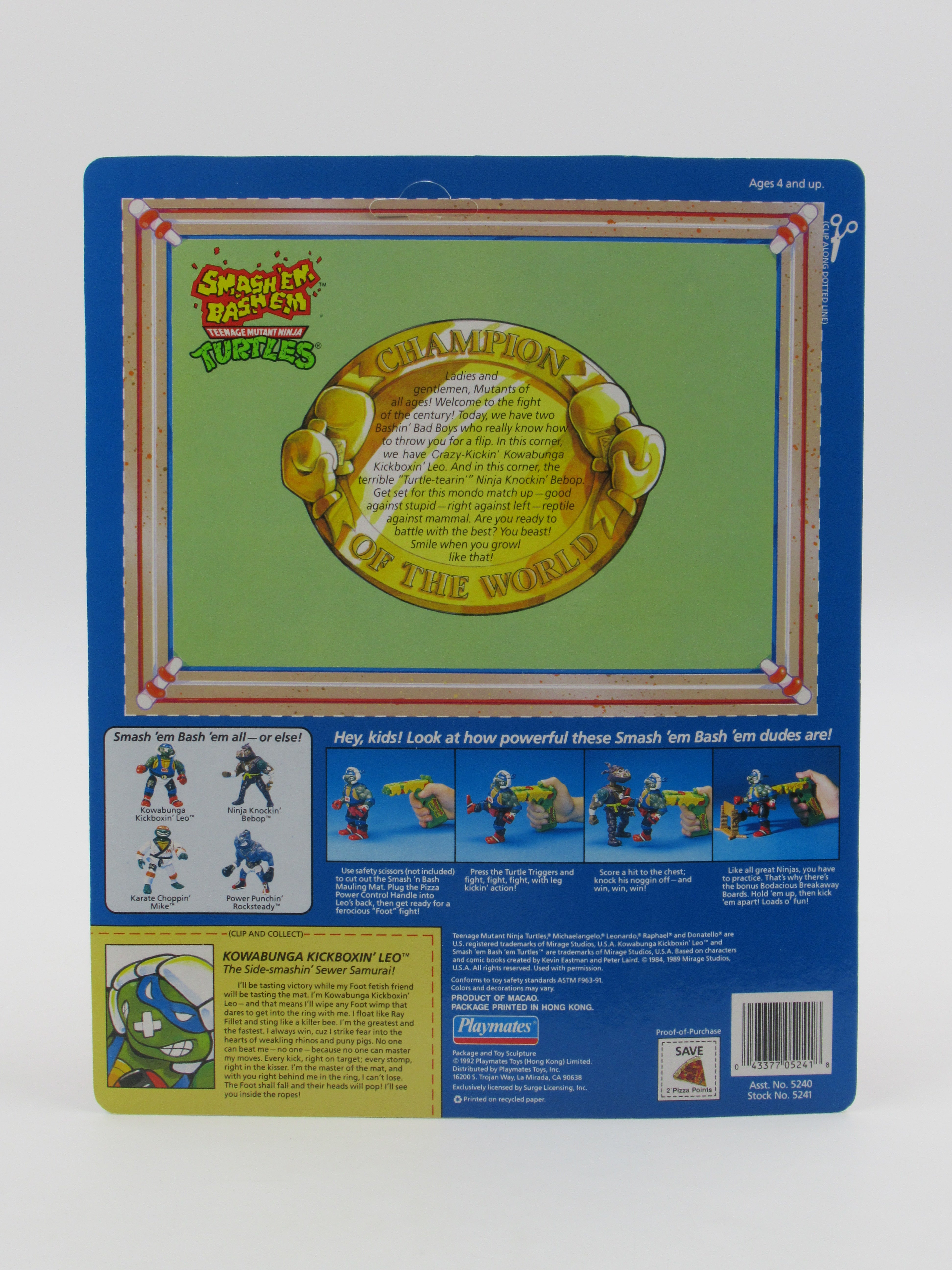 Teenage Mutant Ninja Turtles Kowabunga Kickboxin' Leo Smash 'Em Bash 'Em 5.5" Figure TMNTs - Playmates (1992)